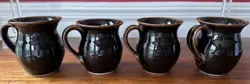 SET OF 4 VINTAGE MIRANDA THOMAS/SIMON PEARCE DARK BROWN CERAMIC COFFEE MUGS