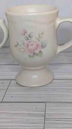 SET 4 VINTAGE PFALTZGRAFF TEA ROSE MUGS PEDESTAL FOOTED COFFEE CUPS MADE IN USA