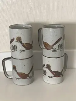 VINTAGE OTAGIRI SPECKLED STONEWARE ROADRUNNER BIRD CACTUS COFFEE MUG CUP BROWN 4