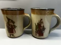 VINTAGE MONROE SALT WORKS POTTERY MAINE SANTA MUGS