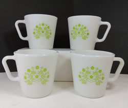PYREX HONEYDEW (GREEN DAISIES) SUMMER IMPRESSIONS MUGS #1410 VINTAGE PRE CORELLE