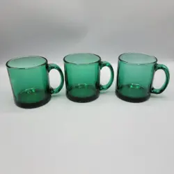 VINTAGE LIBBEY JUNIPER GREEN GLASS MUGS, SET OF 3