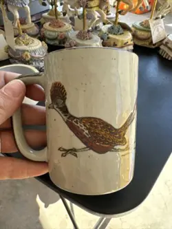 VINTAGE OTAGIRI SPECKLED STONEWARE ROADRUNNER BIRD CACTUS COFFEE MUG CUP BROWN