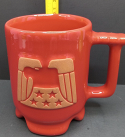 VINTAGE FRANKOMA POTTERY C1 EAGLE AND STARS COFFEE TEA MUG RED PATRIOTIC PICS!