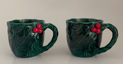 LOT OF 2 VTG HOLLY BERRY GREEN MUG CUPS CHRISTMAS HOLIDAY 1366 LEFTON - 3