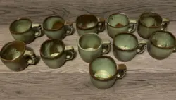 VINTAGE FRANKOMA POTTERY 5C PRAIRIE GREEN PLAINSMAN COFFEE MUG SET OF 11