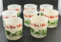 VTG 1950S HAZEL ATLAS MILK GLASS CHRISTMAS VICTORIAN EGG NOG CUP MUGS SET 8