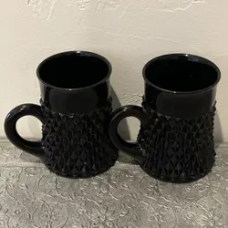 2 VINTAGE TIARA INDIANA GLASS MUGS CAMEO BLACK DIAMOND POINT