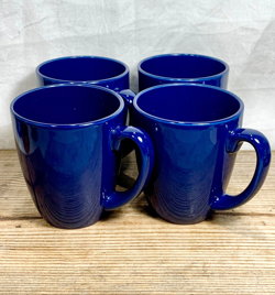 SET 4 VINTAGE CORELLE COORDINATES STONEWARE MUGS CUPS NAVY DARK BLUE COFFEE