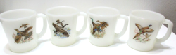 VINTAGE FIRE KING COFFEE D MUGS SET OF 4 GAME BIRDS PHEASANT DUCK GOOSE GROUSE
