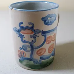 VINTAGE M.A. HADLEY POTTERY COW THE END MUG STONEWARE COFFEE CUP FARM SEE PHOTOS