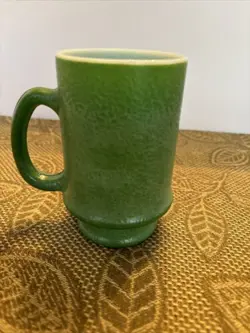 VINTAGE HAZEL ATLAS GREEN ORANGE PEEL TEXTURED TALL COFFEE MUG