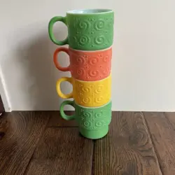 4 VINTAGE FIRE KING ANCHOR HOCKING MILK GLASS COFFEE CUP MUG STACKABLE