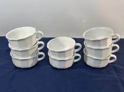 PFALTZGRAFF HERITAGE SET OF 8 WHITE FLAT COFFEE MUGS TEA OR SOUP CUPS VINTAGE