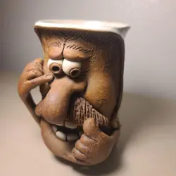 VINTAGE UGLY FACE STONEWARE ART POTTERY MUG
