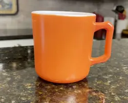 VINTAGE HAZEL ATLAS ORANGE MILK GLASS COFFEE CUP MUG