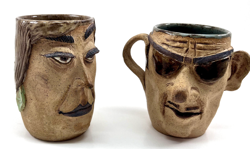 VINTAGE FACE MUG UGLY FACE MUG SET OF TWO MAN & WOMAN STUDIO ART POTTERY SIGNED