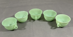 VINTAGE FIRE KING OVEN WARE JADEITE JANE RAY GREEN GLASS MUGS SET OF 5 G1