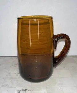 VINTAGE HAND-BLOWN GLASS DARK AMBER TEA COFFEE DRINK CUP MUG 10 OUNCE