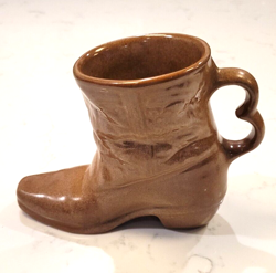 VINTAGE FRANKOMA POTTERY COWBOY BOOT MUG - TAN