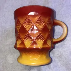 VINTAGE 1970'S FIRE-KING ANCHOR HOCKING KIMBERLY DIAMOND RED ORANGE MUG
