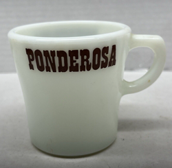 PONDEROSA STEAKHOUSE COFFEE MUG VINTAGE PYREX MILK GLASS CUP ADVERTISING PERFECT