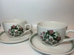 PORTMEIRION CHINA RHODODENDRON FLOWER JUMBO SOUP CUP MUG & SAUCER PLATE SET LOT