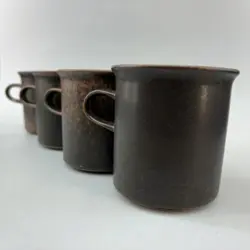 VINTAGE ARABIA FINLAND SET/4 BROWN RUSKA COFFEE MUG CUP MIDCENTURY MODERN READ