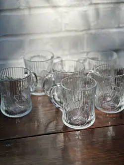 VINTAGE SET OF 6 ARCOROC FRANCE CANTERBURY CROCUS 10 OZ CLEAR GLASS MUGS CUPS