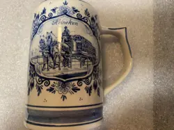 HEINEKEN HAND PAINTED DELFT BLUE MUG VINTAGE MADE IN HOLLAND