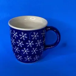 VTG BOLESLAWIEC SNOWFLAKE BLUE COFFEE CUP MUG  11 OZ