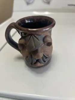 VINTAGE UGLY FUNNY 3D FACE MUG, MMS MAHON STONEWARE POTTERY MUSTACHE SMOKING MAN