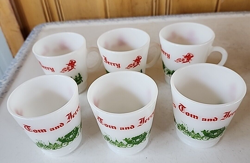 SET OF 6 VINTAGE HAZEL ATLAS TOM & JERRY MILK GLASS EGGNOG CUPS MUGS GRANNY