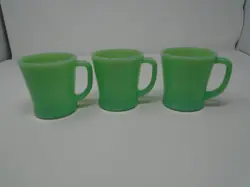 3 VINTAGE FIRE KING JADEITE GLASS COFFEE MUGS WITH D HANDLE