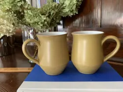 DENBY VINTAGE MUGS ODE MUSTARD CERAMIC STONEWARE SET OF 2