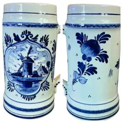 DELFT BLUE VINTAGE HAND PAINTED PORCELAIN WINDMILL MUG - MADE IN HOLLAND 6 1/2