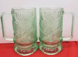 SET 2 VINTAGE INDIANA GLASS TIARA CHANTILLY GREEN PONDEROSA PINE CONE MUGS 16 OZ
