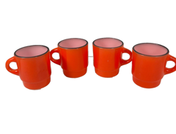 VINTAGE FIRE KING ANCHOR HOCKING ORANGE MILK GLASS MUGS CUPS SET OF 4