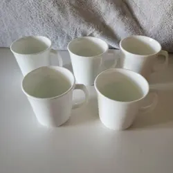 5 VINTAGE CORNING WARE WINTER FROST, WHITE, D HANDLE MUGS