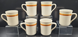 6 SYRACUSE CHINA BROWN GOLD BANDS MUG SET VINTAGE RESTAURANT WARE COFFEE CUP LOT