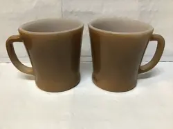 LOT OF 2 VINTAGE FIRE KING ANCHOR HOCKING BROWN MILK GLASS MUG~D HANDLES