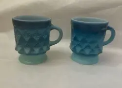 2 VINTAGE ANCHOR HOCKING FIRE KING BLUE COFFEE CUP MUG KIMBERLY DIAMOND PATTERN