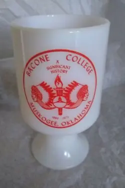 VINTAGE MILK GLASS COFFEE FOOTED PEDESTAL MUG CUP BACONE COLLEGE MUSKOGEE OKLA