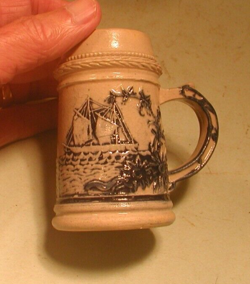 VINTAGE SMALL MUG  STONEWARE MUG WITH SAILBOAT