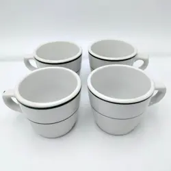SET OF 4 VINTAGE SHENANGO CHINA RESTAURANT WARE GREEN LINES COFFEE MUGS DINER