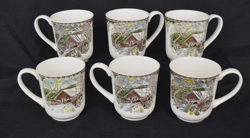 VTG JOHNSON BROS FRIENDLY VILLAGE 6 COFFEE MUGS COVERED BRIDGE ENGLAND