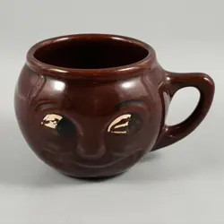 VINTAGE MCCOY POTTERY BROWN SMILEY FACE MAN IN THE MOON 540 CERAMIC MUG