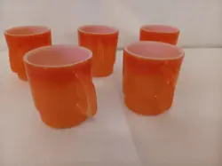 5 VINTAGE FIRE KING ANCHOR HOCKING ORANGE COFFEE MUGS