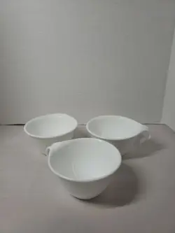SET OF 3 CORELLE ORIGINAL VINTAGE HOOK HANDLE WHITE COFFEE CUPS-HTF-VERY NICE