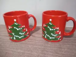 WAECHTERSBACH CHRISTMAS TREE RED MUGS W. GERMANY VINTAGE SET OF 2